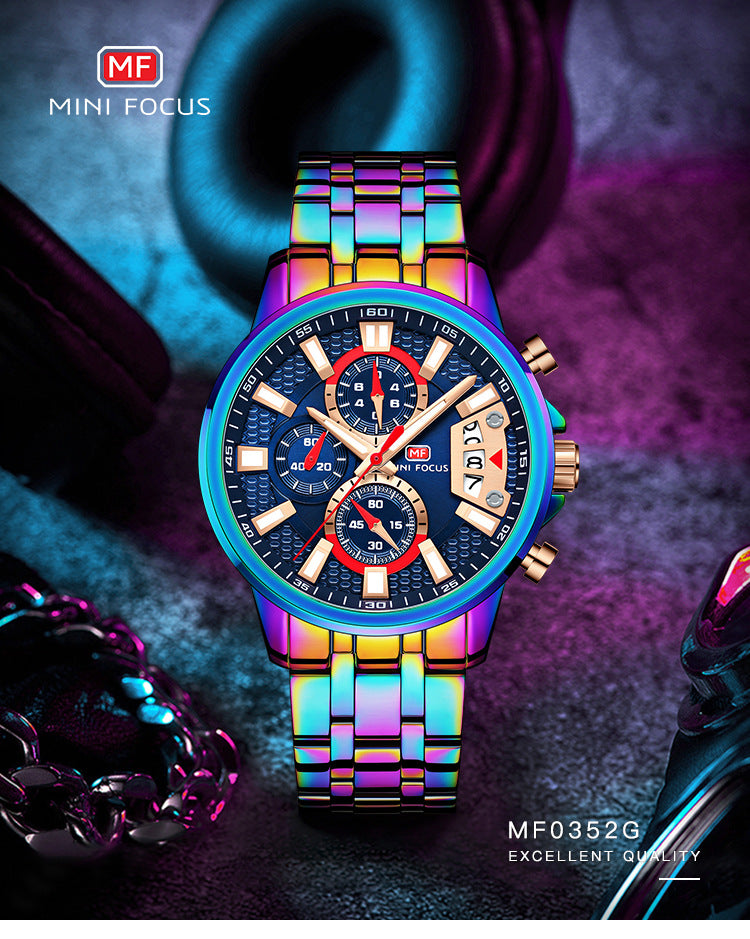 Herren Edelstahl Uhren Chronograph Uhr Luxus Leuchtende Quarz Armbanduhr | MF0352G 