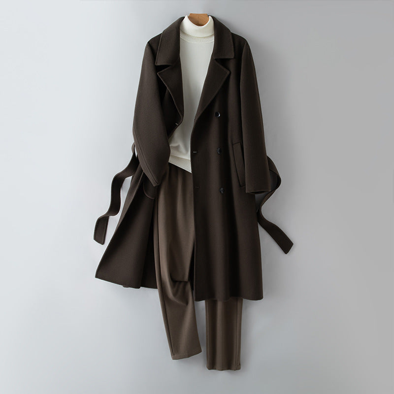 100% Wool Long Trench Coat with Belt | Men’s Knee-Length Double-Faced Wool Overcoat | Premium Winter Outerwear Trench coat