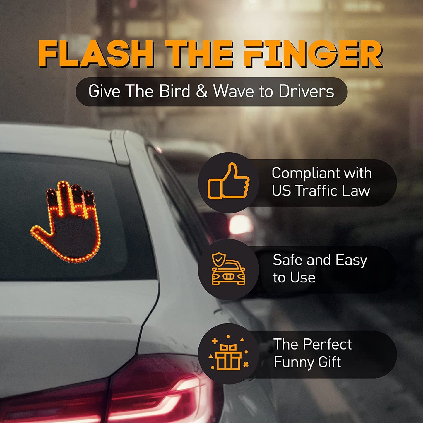 Car Finger Light with Remote Gesture Light Auto Amber Middle Finger Warning Brake Light