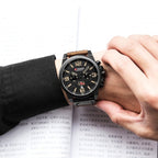 Herren Lederuhr Chronograph Armbanduhr Business Quarz Kalender Militäruhr | 8314 