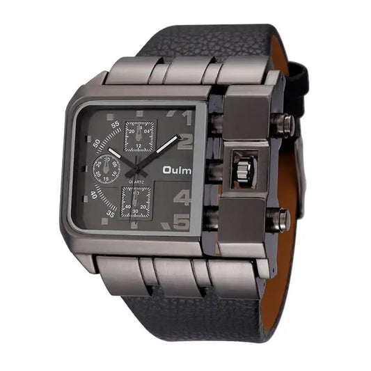 Herrenarmbanduhr Militär Armee Quadratisch Großes Zifferblatt Uhr Sport Lederarmband Quarzuhr | 3364
