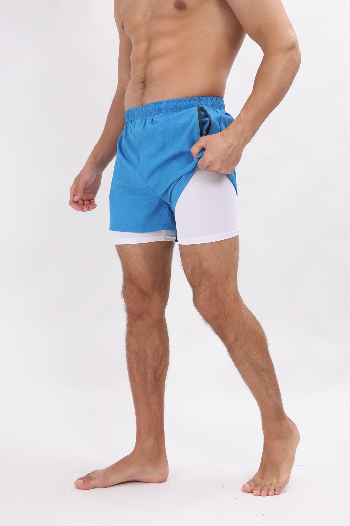 Short d'été 2 en 1 en polyester à séchage rapide pour homme, short de jogging, d'entraînement, de course à pied, de gym | DK-903 