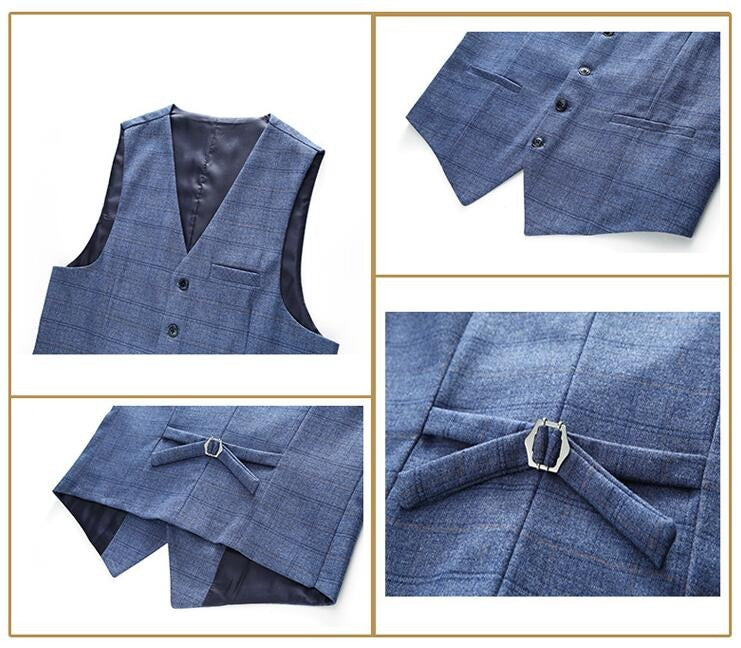 Dreiteiliger Anzug im britischen Stil für Herren, Business Casual, kariert, für Bräutigam und Hochzeitskleid, schmale Anzüge | 6835