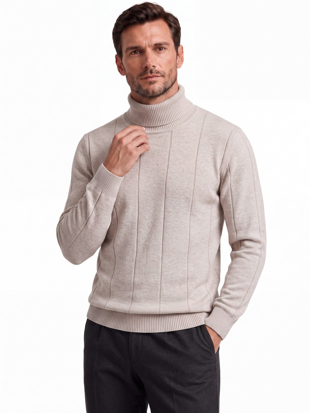 Men's High Turtleneck Knit Sweater | 2026 Winter Thick Warm Slim Fit Pullover | Soft Viscose Blend Jumper | HIGH005