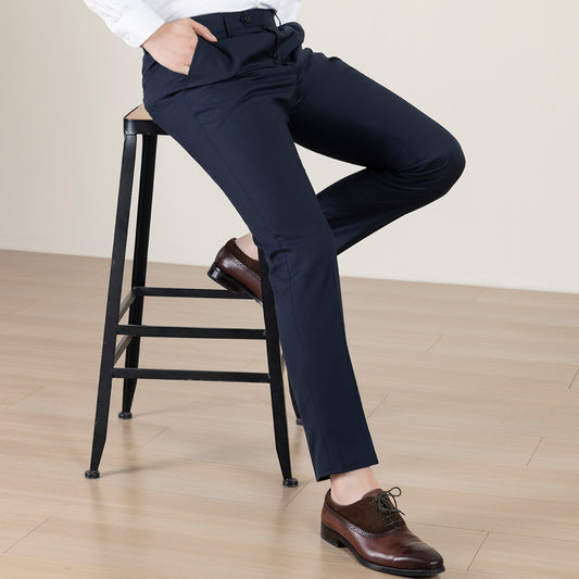 LUOHAO Men's 100% Wool Dress Trousers | Machine-Washable Business Suit Pants | Premium Straight Fit Office Trousers | LKM9901