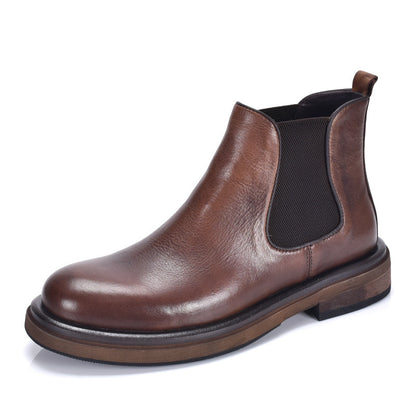 TELUOLU Men's Chelsea Boots | Genuine Leather High-Top Chukka Boots | British Retro Chunky Heel Ankle Boots | T93703