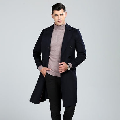 Men's Wool Blends Long Style Woolen Coat Casual Wool Trench Coat Dress Jacket Overcoat | 1001