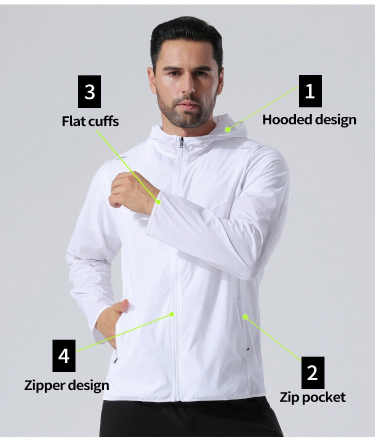 Veste de sport à capuche pour homme, imperméable, de qualité supérieure, avec bandes réfléchissantes, pour course à pied, extérieur, gym, entraînement 