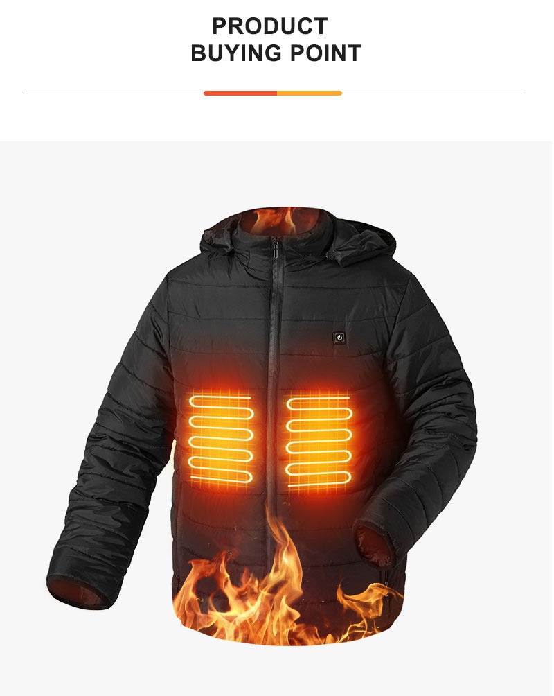 Beheizte Daunenjacke für den Winter, wiederaufladbarer Akku, USB, elektrisch beheizt, Smart-Jacke mit Kapuze | M09 