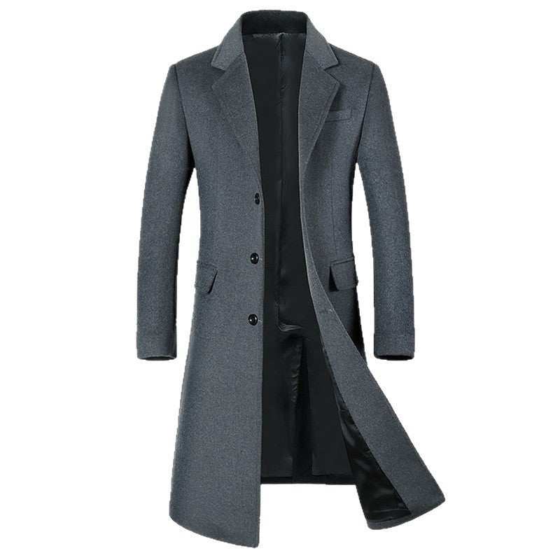 Herren Trenchcoat aus Wolle mit Umlegekragen, lang, aus Wolle und Wollmischungen, Wolljacke, Mantel | JJ-YF601 
