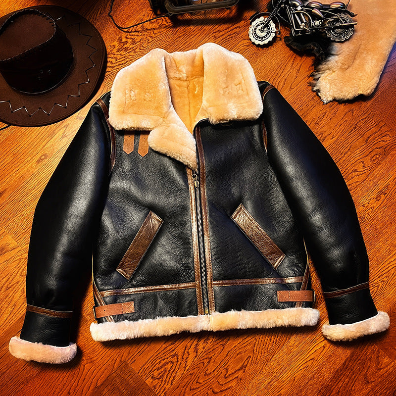 B3 Original Shearling Aviator Jacket | Men's Genuine Sheepskin Leather Bomber | Warm Fur-Lined Motorcycle Coat