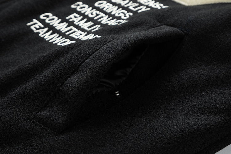 Herren-Winter-Baseballjacke aus Wolle mit Farbblockierung, lässiger und stylischer Modemantel | 77162 