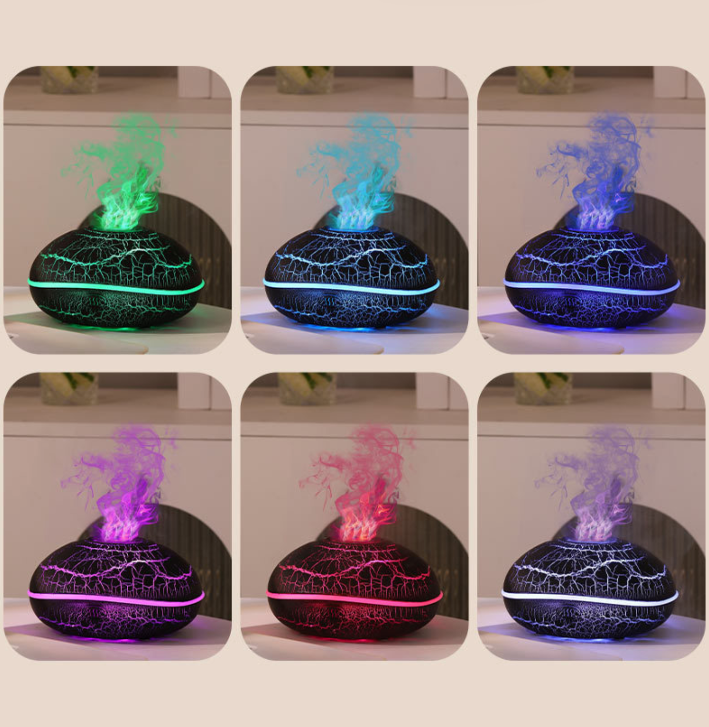 Aromatherapie-Diffusor mit realistischem Flammeneffekt – 7-farbiger LED-Luftbefeuchter mit USB-Stromversorgung für Zuhause, Büro und Schlafzimmer | SD13 