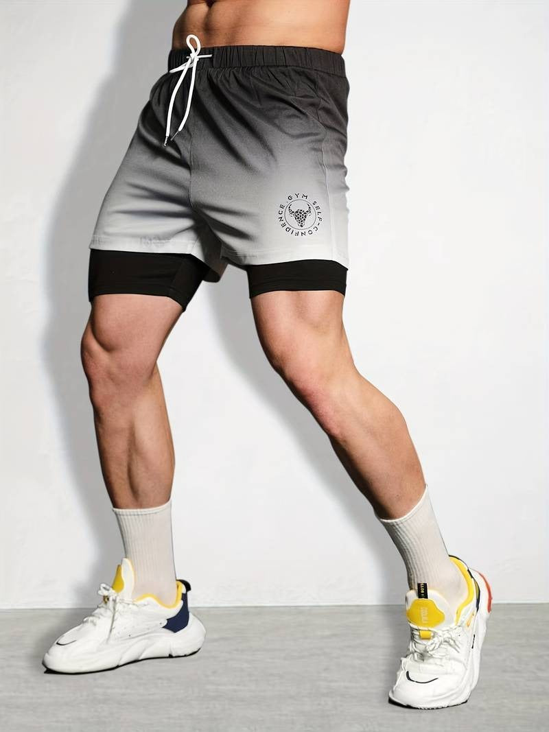 2-in-1 Double Layer Shorts Slightly Stretch Sports Summer Gym Workout Shorts |  SX230521