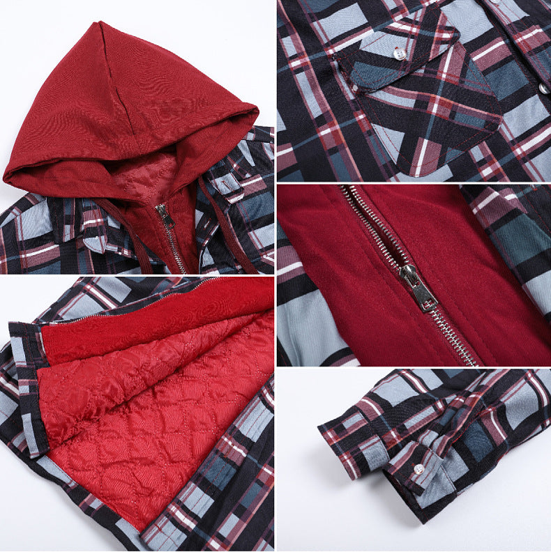 Herren-Flanelljacke mit Kapuze und Karomuster, leichte Thermo-Hemdjacke mit Reißverschluss für Herbst und Winter – gemütliche und weiche Oberbekleidung | SY0004 