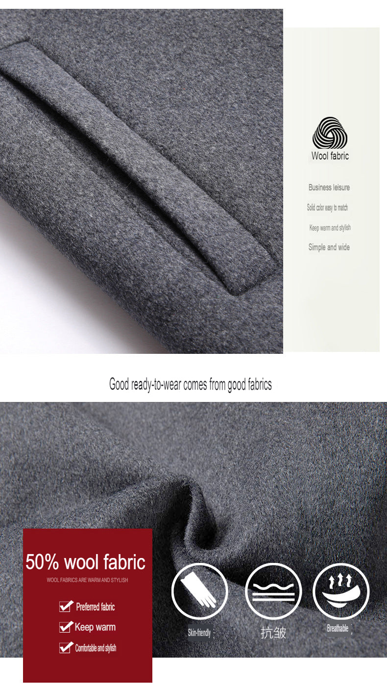 Winddichte, lange Softshell-Trenchcoats mit Kapuze für Herren, Seitentaschen, zweireihiger, warmer Mantel | 1909-3 