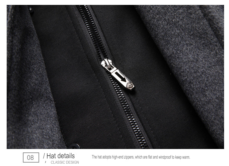 Winddichte, lange Softshell-Trenchcoats mit Kapuze für Herren, Seitentaschen, zweireihiger, warmer Mantel | 1909-3 