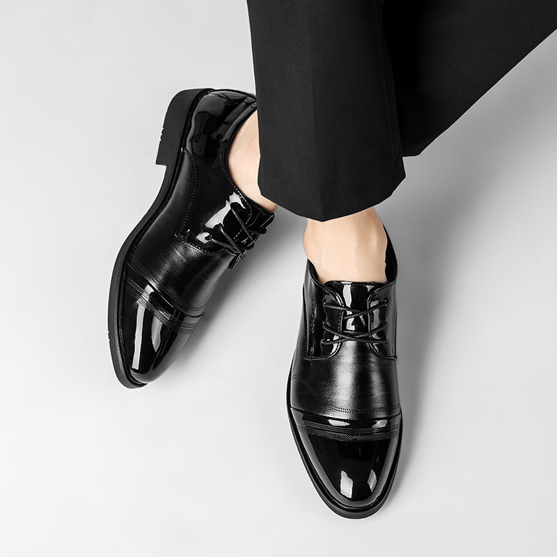 Black Glossy PU Leather Men's Casual Events Wedding Shoes Comfortable Formal Business Dress Boots | 28008