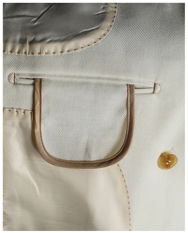 Hochwertiger zweiteiliger Slim Fit Zweireiher Anzug Einfarbig Steigendes Revers Doppelschlitze für Herren | S01 