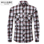 Herren Slim Wear Plaid Premium Langarm Doppeltasche Flanell Außenhandelshemd | M501 