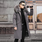 Snow Lotus Men's Otter Rabbit Fur Parka | Detachable Fur Lining Long Winter Coat | Mid-Length Hooded Faux Fur Jacket | 212