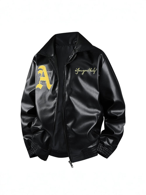 F1 Racing Style Embroidered PU Leather Jacket | Unisex Fleece-Lined Moto Coat | Vintage American Workwear Outerwear