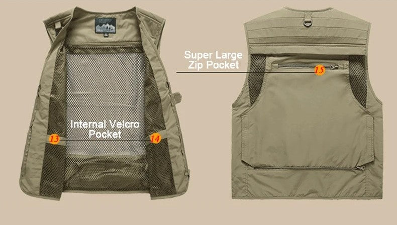 Herren Multi Taschen Cargo Weste Angeln Pullover Für Klettern Camping Wandern Sommer Weste Top 