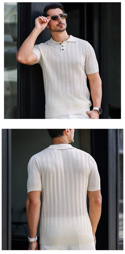 Hochwertiges Sommer-Strick-Kurzarm-Poloshirt für Herren, bequem und atmungsaktiv | POLO1 