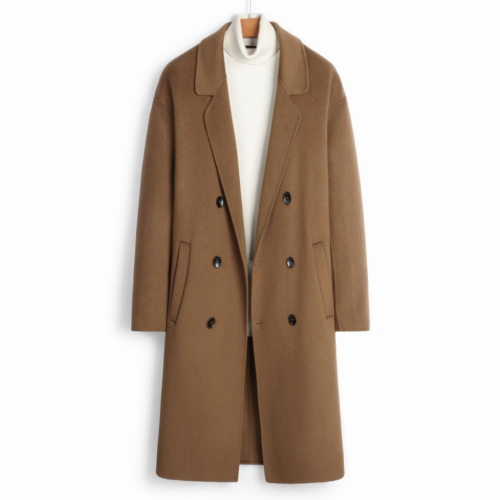 100% Wool Double-Faced Long Coat Men | Premium Tailored Overcoat | Business & Casual Winter Outerwear Wool Trench Coat