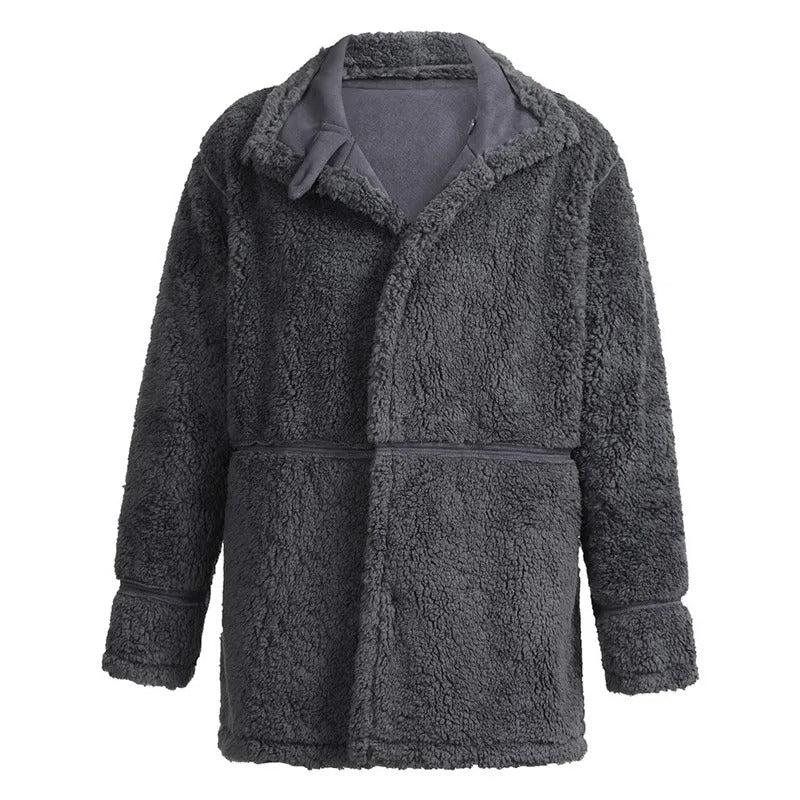 Men's Winter Warm Fur Trench Coat - Thick, Mid-Length Jacket | B024