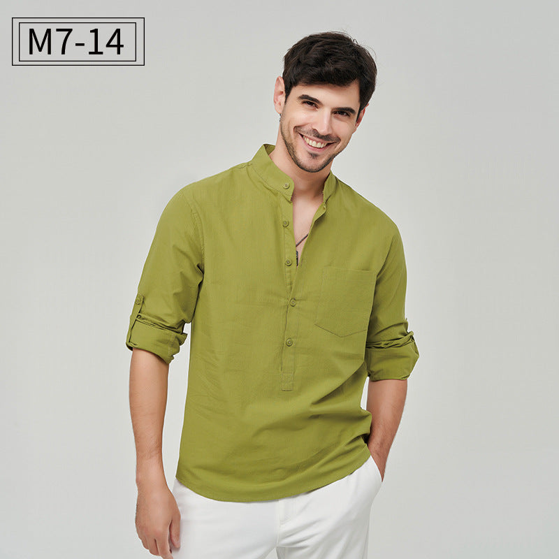 Chemise Henry à boutons solides pour homme, style classique et formel, style polyvalent | M7 