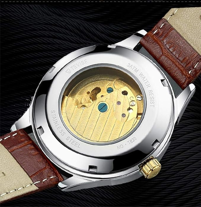 Herren-Automatikuhr aus Leder, mechanisch, Tourbillon, wasserdicht, Freizeituhr | T820b 