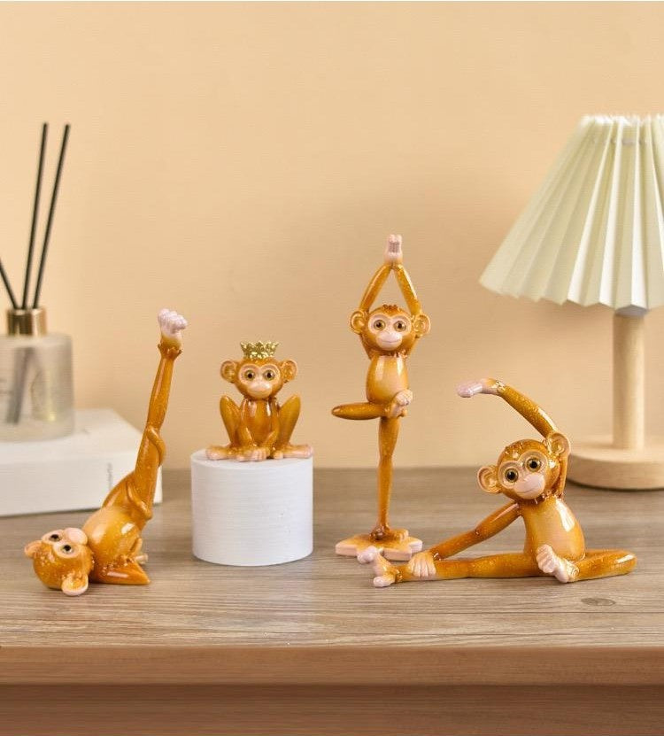Yoga-Affe-Harz-Ornamente, pastorale Tierdekorationen für Fernsehschrank, Flur oder Weinschrank | QW60 