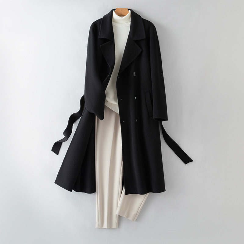100% Wool Long Trench Coat with Belt | Men’s Knee-Length Double-Faced Wool Overcoat | Premium Winter Outerwear Trench coat