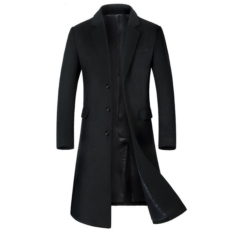 Herren Trenchcoat aus Wolle mit Umlegekragen, lang, aus Wolle und Wollmischungen, Wolljacke, Mantel | JJ-YF601 