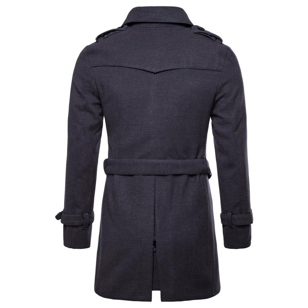 Herren Wolljacke Mittellang Trenchcoat Zweireihig Herren Slim Fit | B050 