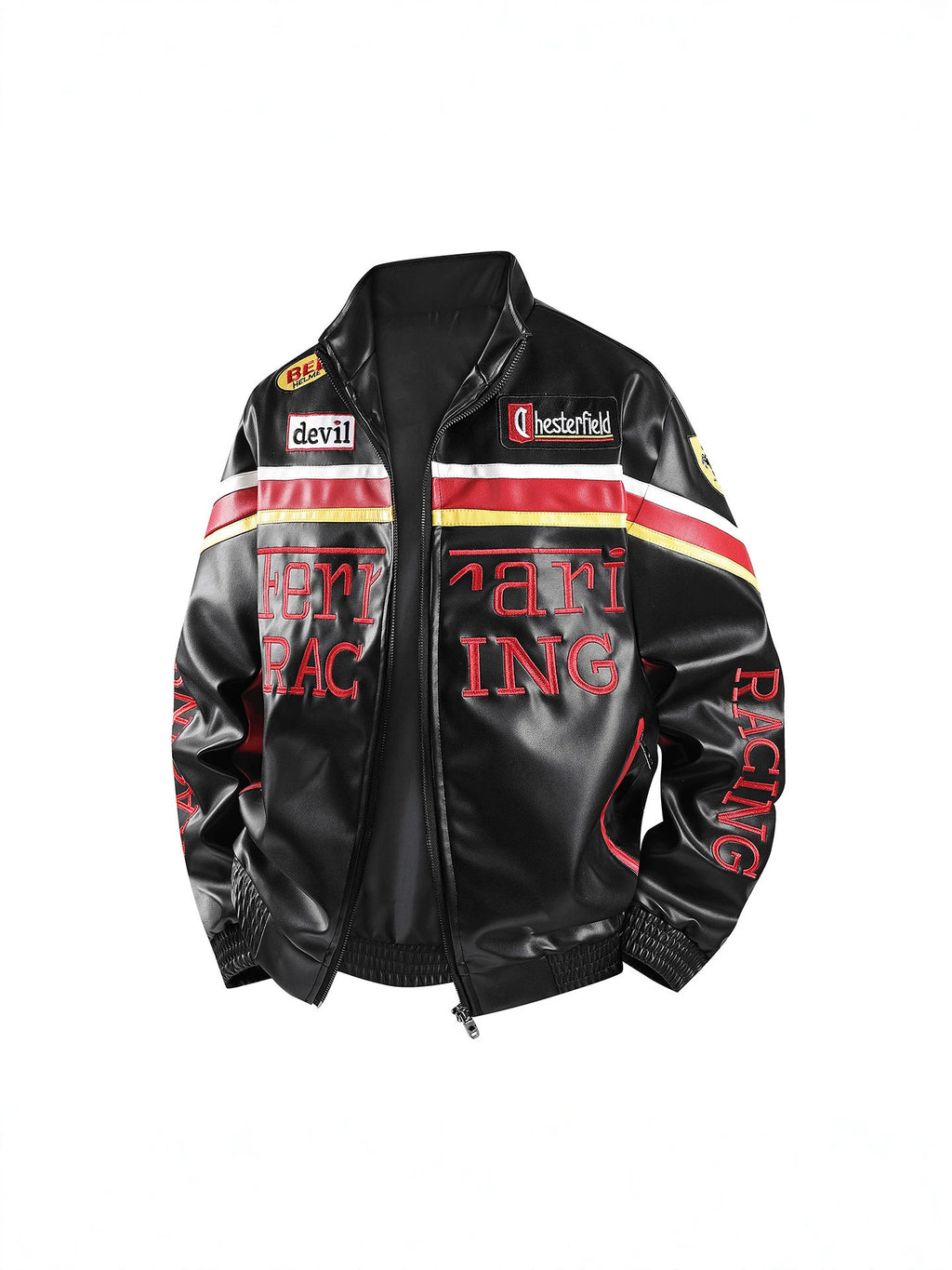 F1 Heavy Embroidery PU Leather Jacket | Unisex Fleece-Lined Racing Coat Waterproof Windproof Streetwear