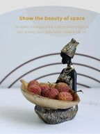 Afrikanischer schwarzer Obstteller, Ornament aus Kunstharz, Heimdekor mit Volkskunstmuster im thailändischen Stil, Schreibtisch-Aufbewahrungsdekoration | RRW040 