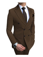 2-teiliger Herrenanzug, zweireihig, Revers, flach, Smart Fit, leger, Smoking, Hochzeits- und Eventanzüge (Blazer + Hose) | 9/7 