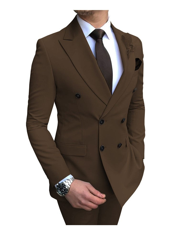 2-teiliger Herrenanzug, zweireihig, Revers, flach, Smart Fit, leger, Smoking, Hochzeits- und Eventanzüge (Blazer + Hose) | 9/7 