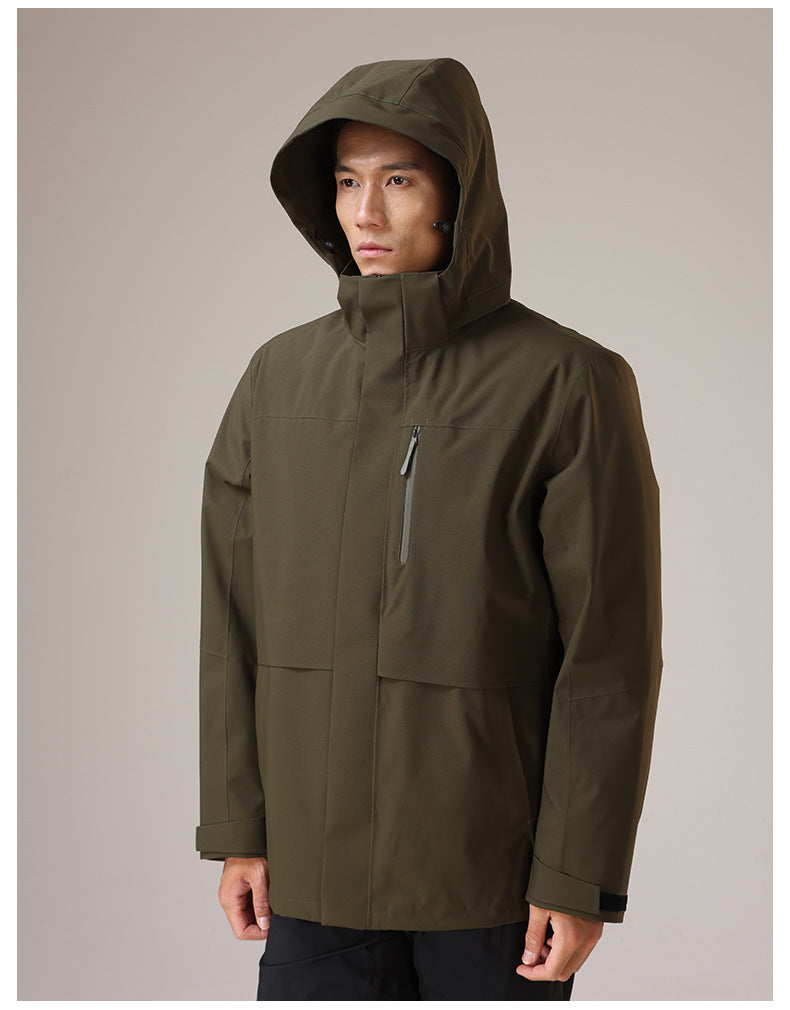 Dixiang Men's 3-in-1 Waterproof Hiking Jacket | 8000mm Seam-Taped Shell with White Goose Down Inner Layer | All-Season Outdoor Coat | J24688