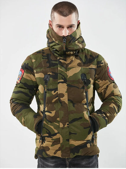 Western Size Down Army Military Camouflage Jersey Thick Winter Warm Puffer Hooded Jacket | K-7711