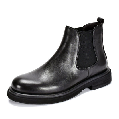 TELUOLU Men's Chelsea Boots | Genuine Leather High-Top Chukka Boots | British Retro Chunky Heel Ankle Boots | T93703
