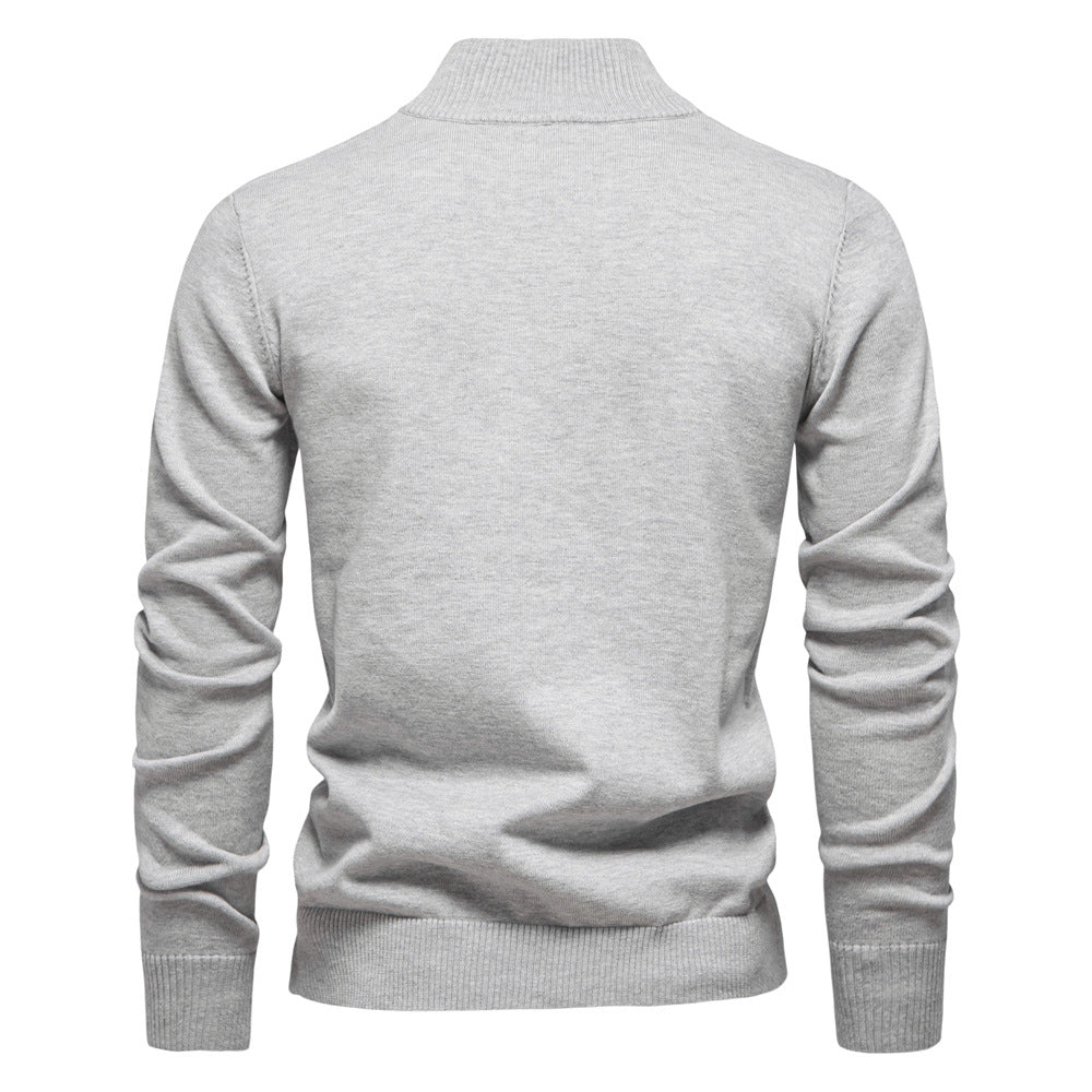 Herren-Pullover aus Baumwolle mit Viertelreißverschluss – Poloshirt aus einfarbigem Strick mit Stehkragen | ZSW-03 