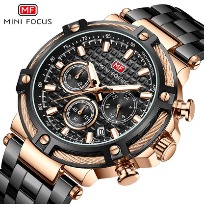 Montre analogique à quartz en acier inoxydable pour homme Mini Focus Chronograph Luminous Watch | MF047 