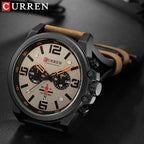 Herren Lederuhr Chronograph Armbanduhr Business Quarz Kalender Militäruhr | 8314 