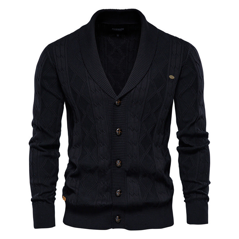Herren-Strickjacke mit V-Ausschnitt und Farbbesatz – Lässiger, locker sitzender Pullover mit Knöpfen für den Herbst | SW199 