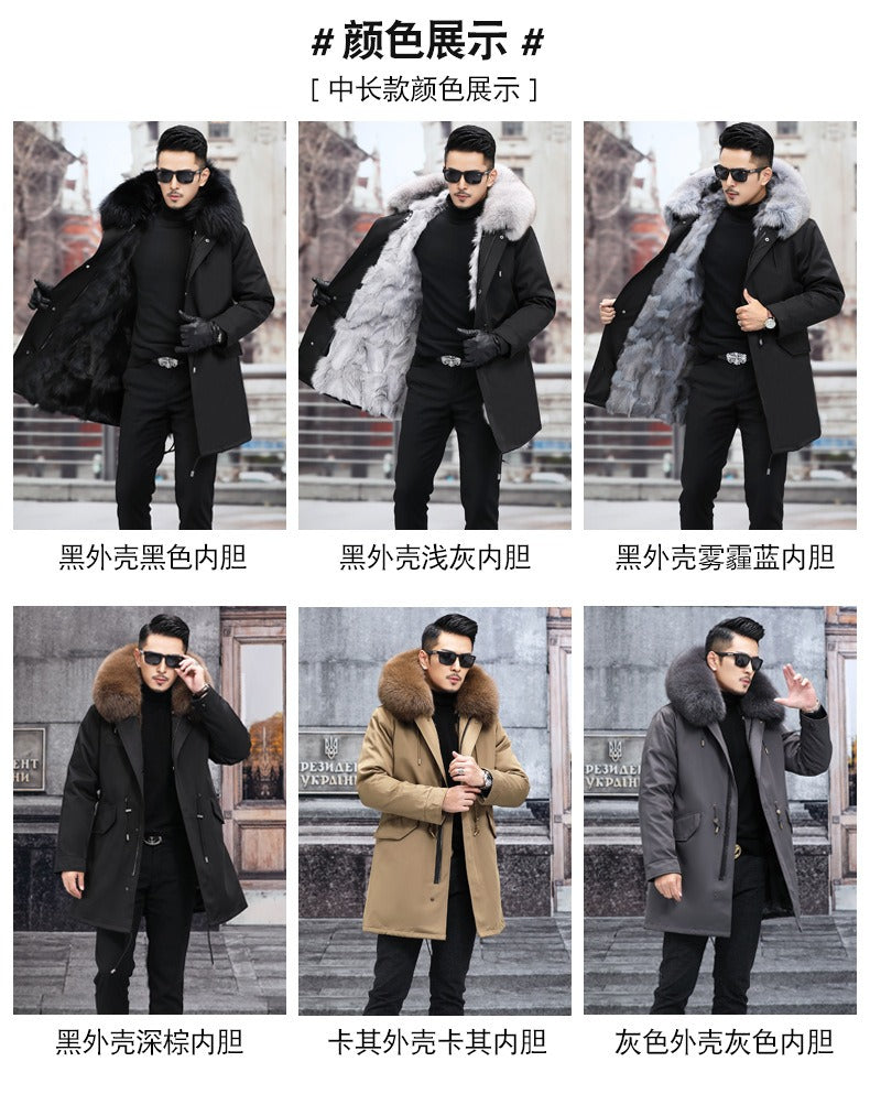 Echter Premium-Fuchspelz, warme Parka-Jacke mit Kapuze, echtes Nerzpelz-Futter, Mantel | 209 