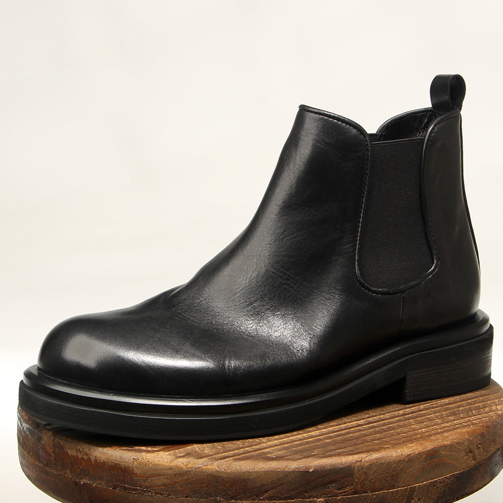 TELUOLU Men's Chelsea Boots | Premium Leather High-Top Boots | Chunky Sole British Retro Ankle Boots | 603-1
