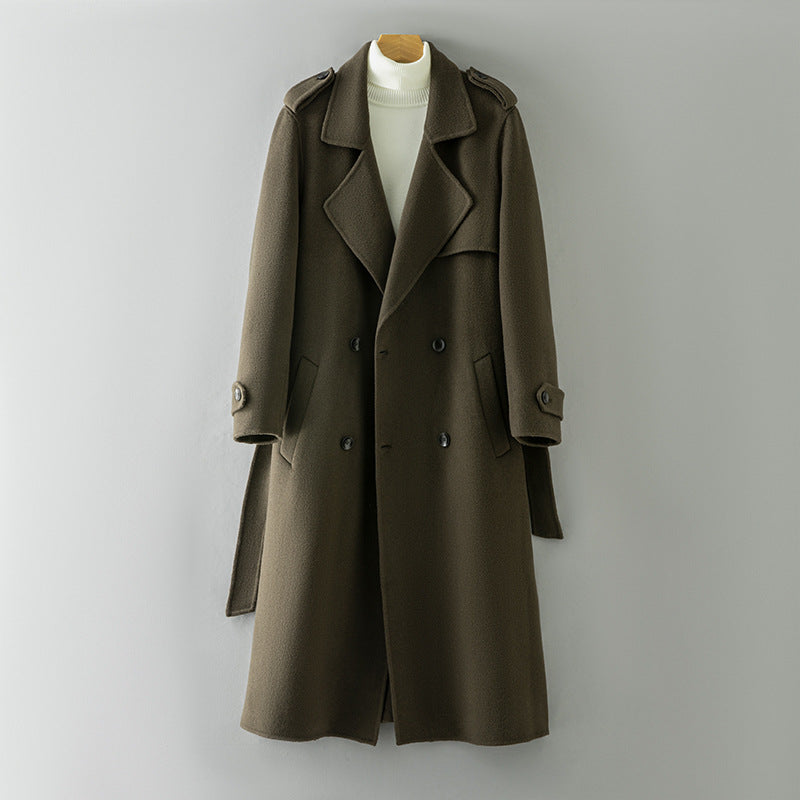 2026 New 100% Wool Double-Faced Long Coat | Men's Handcrafted Overcoat with Belt | Premium Knee-Length Winter Outerwear | 86740